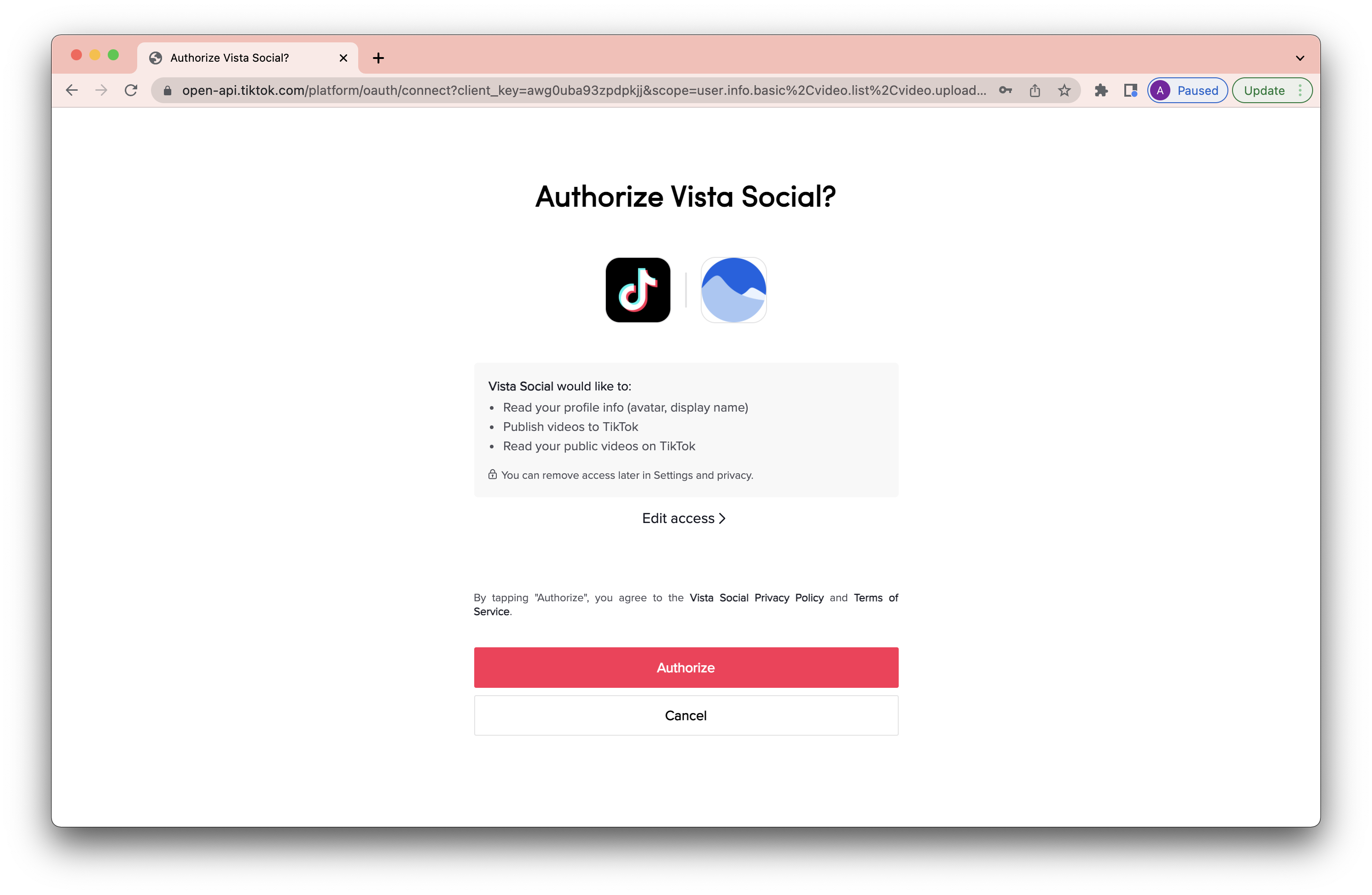 TikTokプロファイルをVistaソーシャルアカウントに追加します