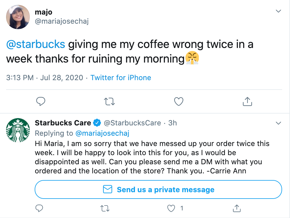 Marcas respondiendo a los comentarios | marketing en redes sociales | Agencia Vista | starbucks