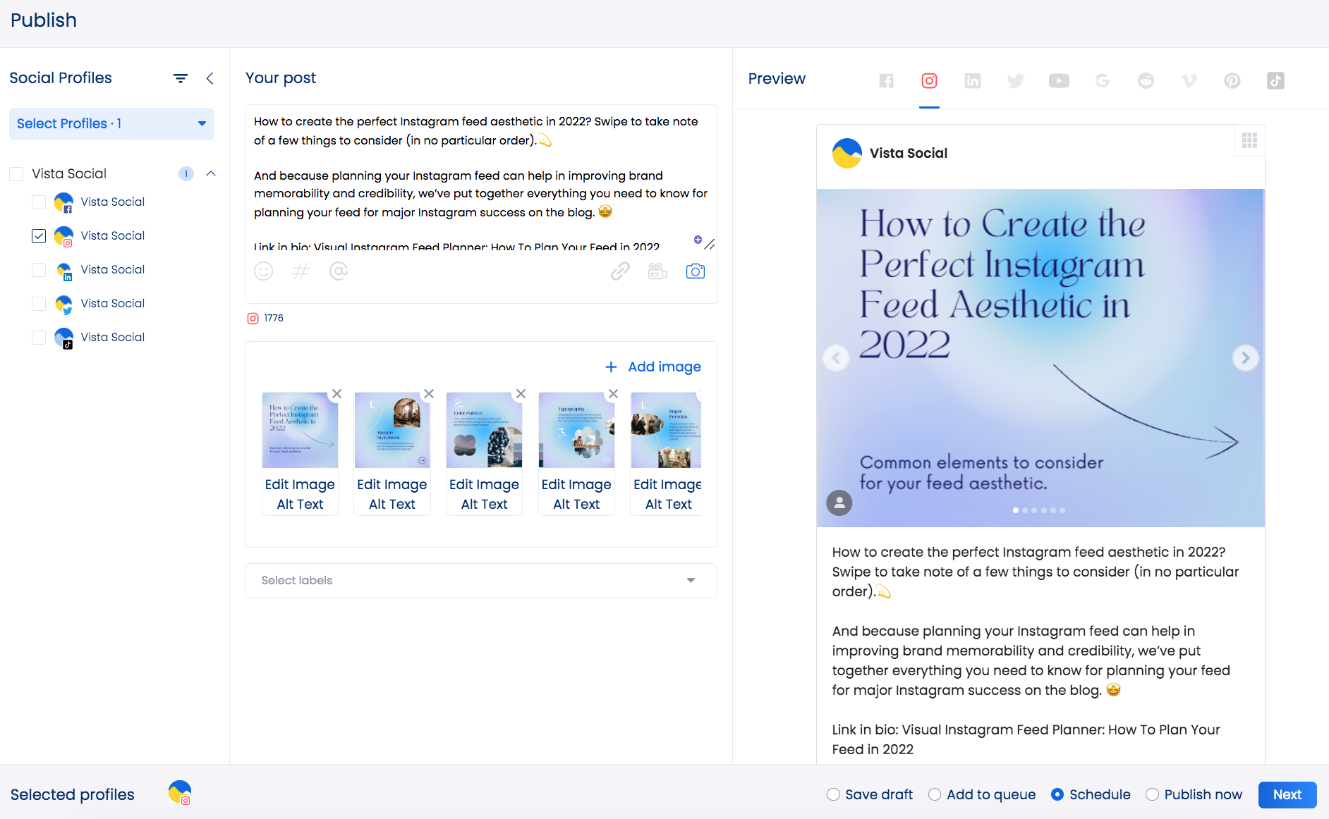 penjadwalan posting carousel langsung ke Instagram | Vista Sosial | Agensi Vista