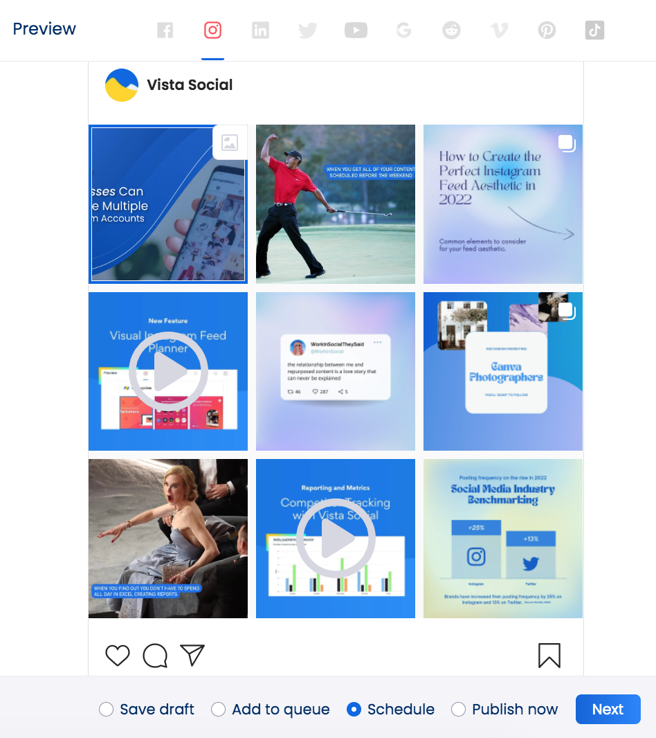 perencana umpan Instagram visual | Vista Sosial
