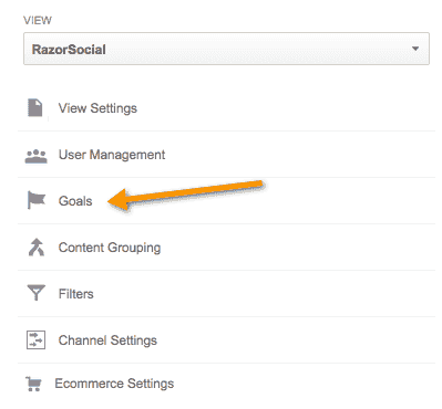 Menu des objectifs de Google Analytics