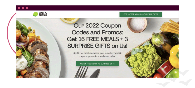 Pagina di destinazione di HelloFresh