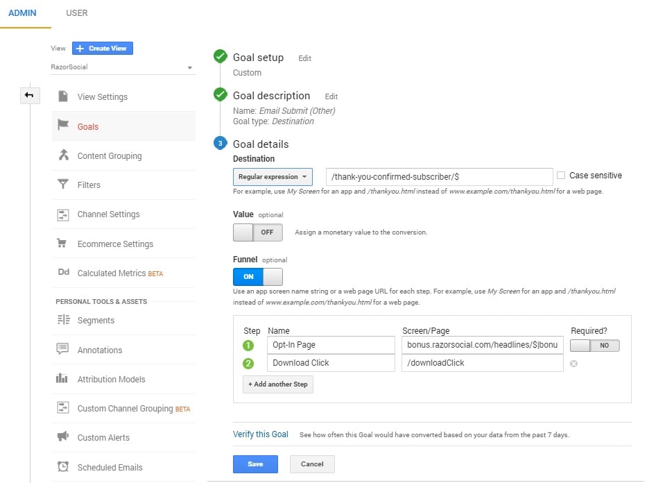 Google Analytics - Ziele
