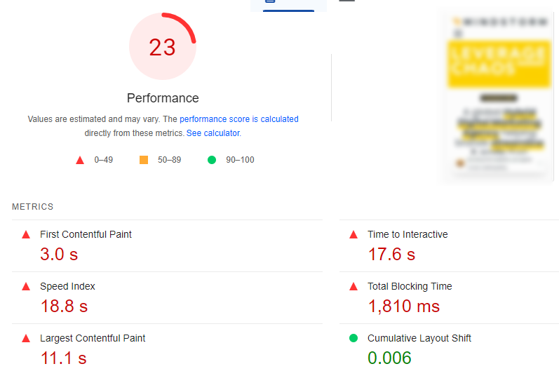 résultat de l'aperçu de la vitesse de la page google