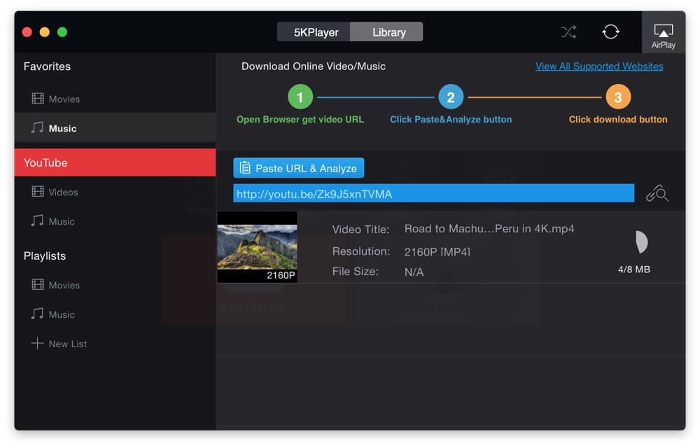 5kplayer สำหรับ Mac
