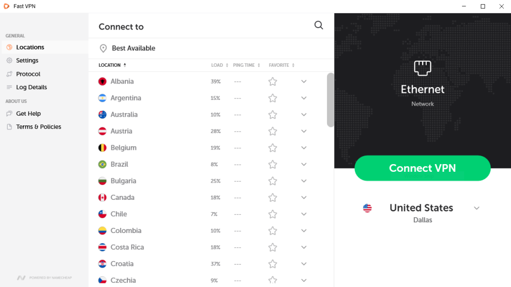 namecheap vpn หรือที่รู้จักว่า fastvpn UI