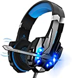 Hunterspider Gaming Headset Noise Cancelling Stereo für PS4, Xbox One, Nintendo Switch Controller, Mac, PC mit Mikrofon, LED-Licht, Bass Surround Soft Memory Earmuffs Over Ear Kopfhörer (Blau)
