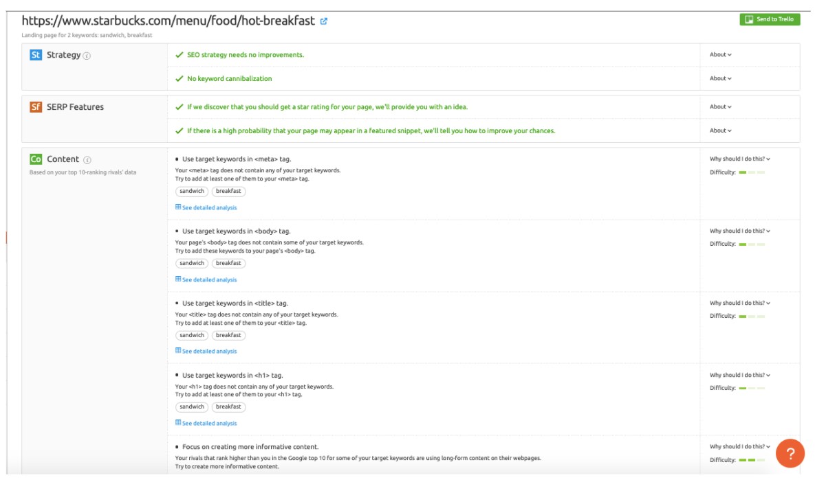 Semrush auf Seite SEO Checker