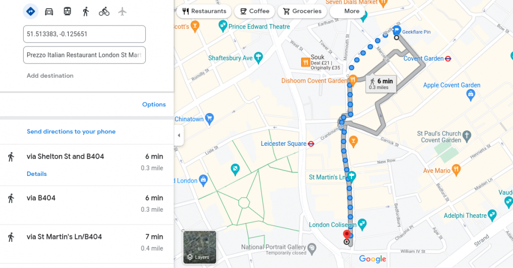 العثور على الاتجاهات باستخدام الدبوس الذي تم إسقاطه على خرائط Google