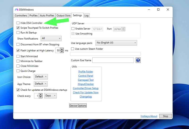 إخفاء DS4 Controler في إعدادات DS4Windows