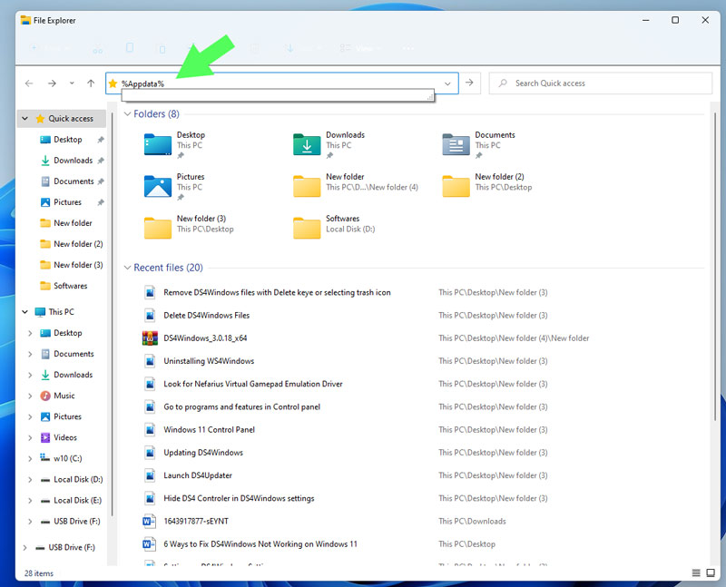 اكتب Appdata في File Explorer