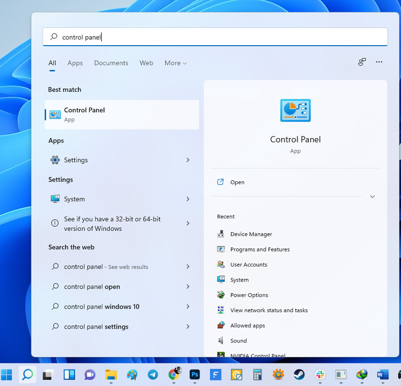 لوحة تحكم Windows 11