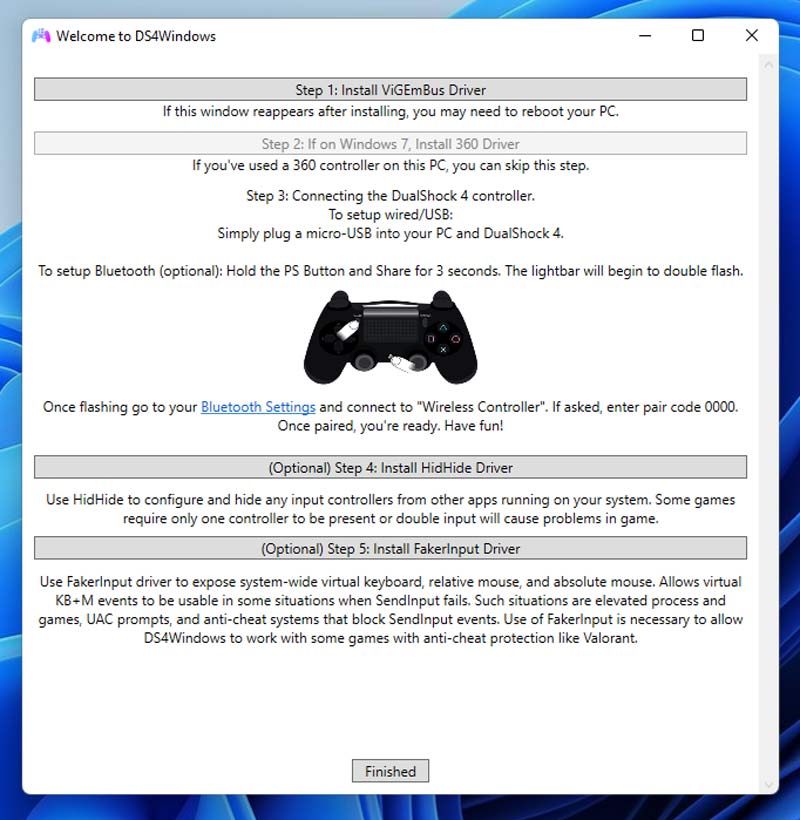 تكوين- DS4Windows- إعدادات