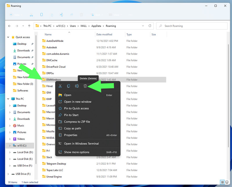حذف مجلد DS4Windows من دليل التجوال