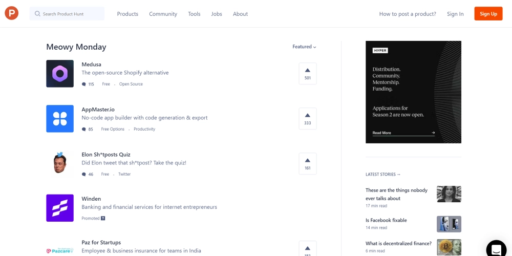 موقع ويب Product Hunt