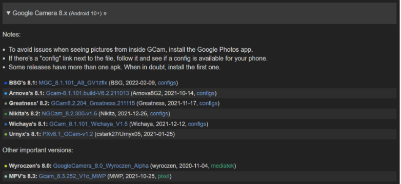 ملاحظات Gcam