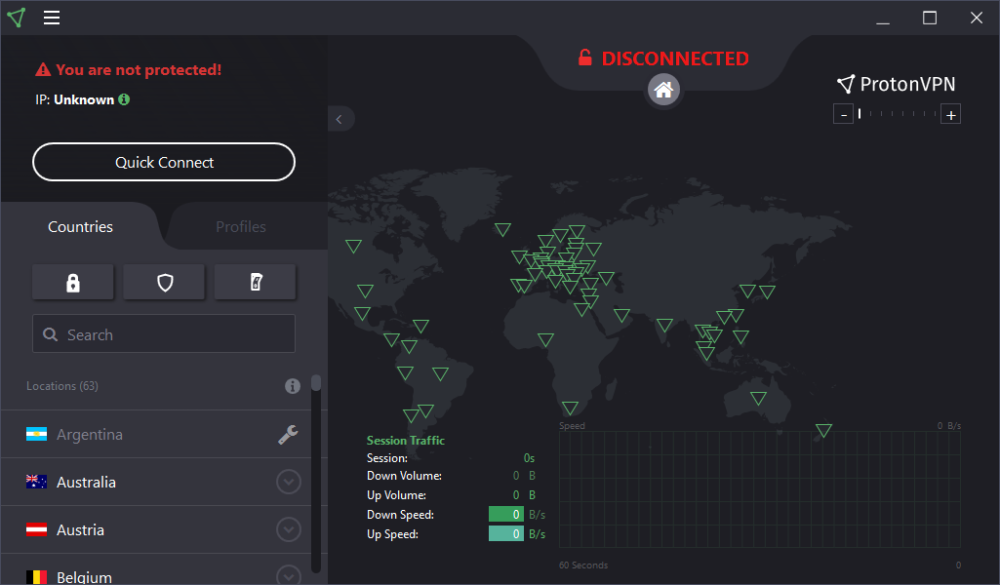 لوحة تحكم المستخدم protonvpn