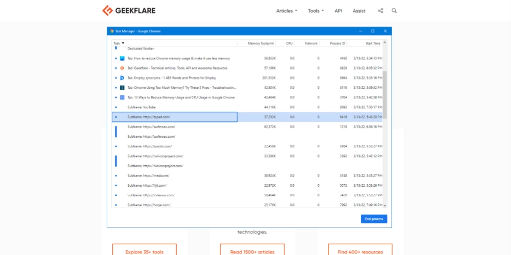Cum să reduceți utilizarea memoriei Chrome folosind managerul de activități Chrome