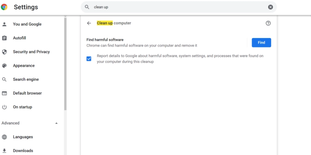 Curățarea computerului folosind Chrome