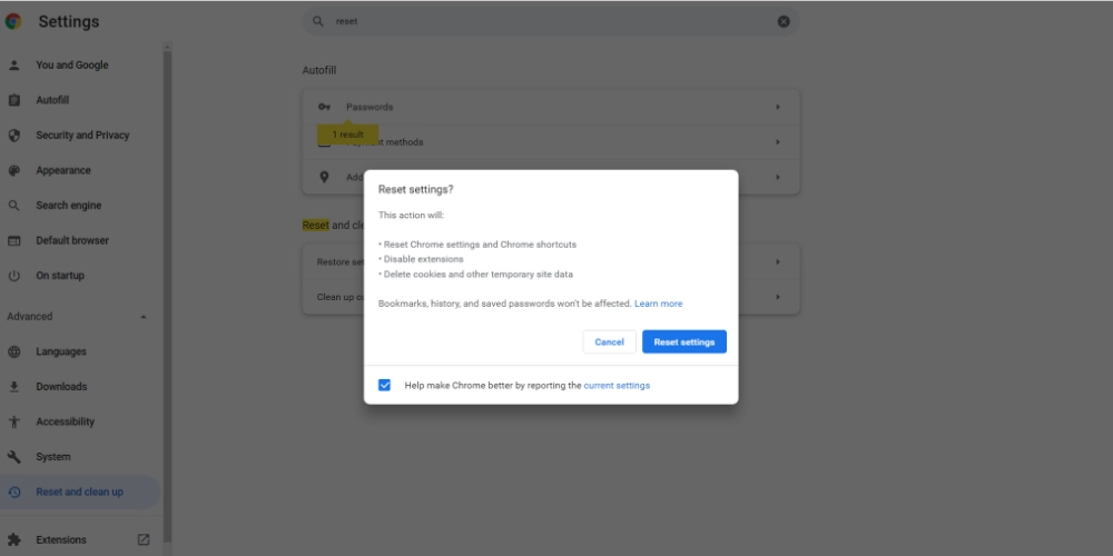 Resetarea setărilor Chrome pentru a reduce utilizarea memoriei Chrome