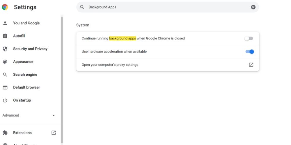 Dezactivarea aplicațiilor de fundal pe Chrome