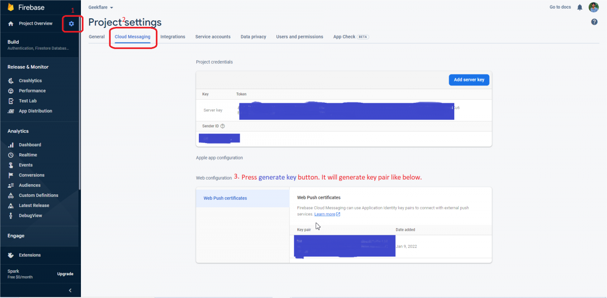 firebase 雲消息密鑰生成