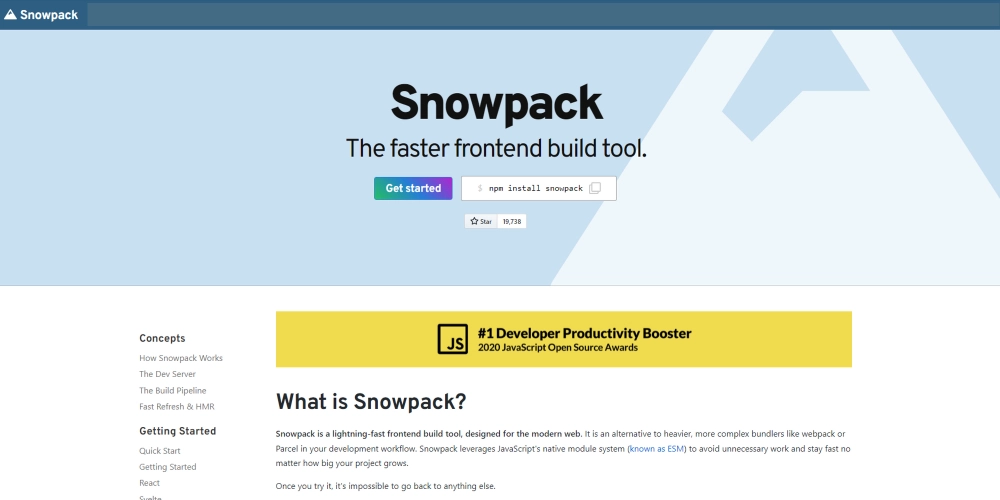 Ferramenta de construção de front-end do Snowpack