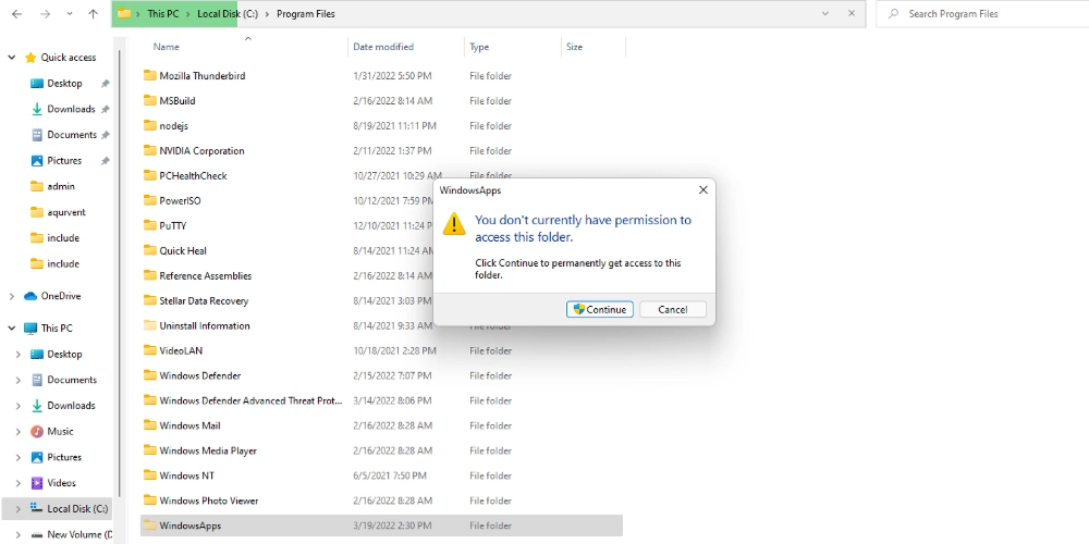 打開 WindowsApps 文件夾時出現錯誤消息