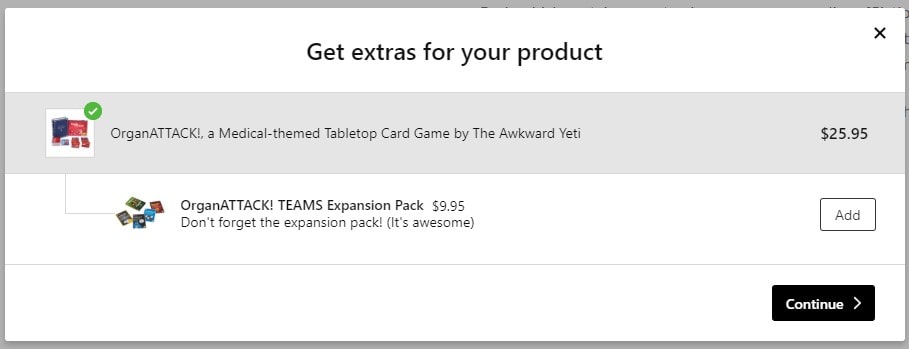 Ofrecer un paquete de expansión para un juego de cartas es una gran venta cruzada (a través de theAwkwardStore.com)