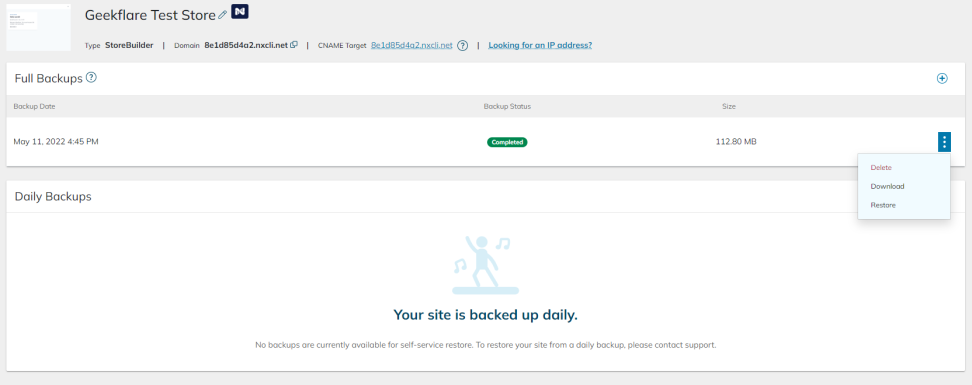 nexcess storebuilder النسخ الاحتياطي