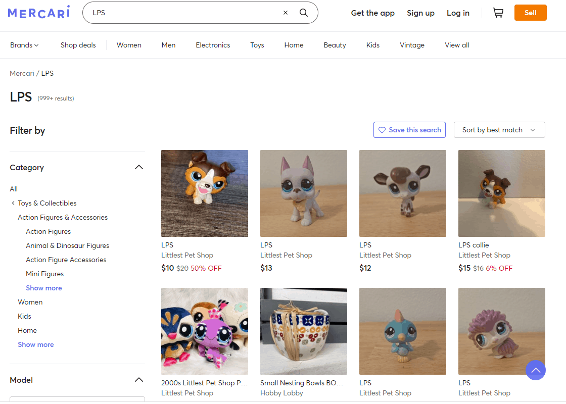 Mercari 搜索的屏幕截图