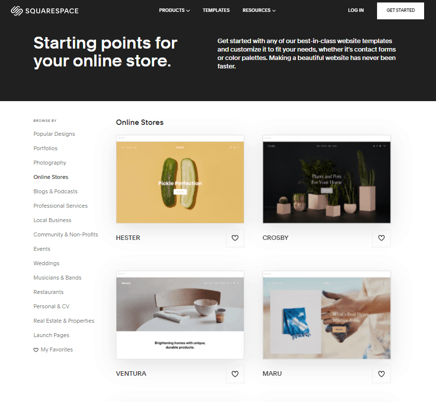 Captura de pantalla de las opciones de tema de Squarespace