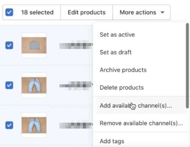 添加可用的销售渠道以同步 Shopify 产品目录。选择 TikTok 选项。
