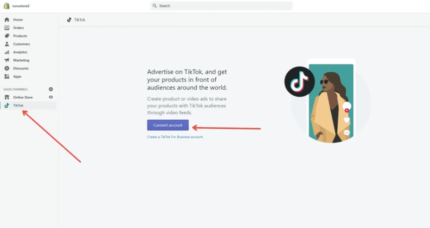 Shopify 商店帐户上的 TikTok 应用程序。