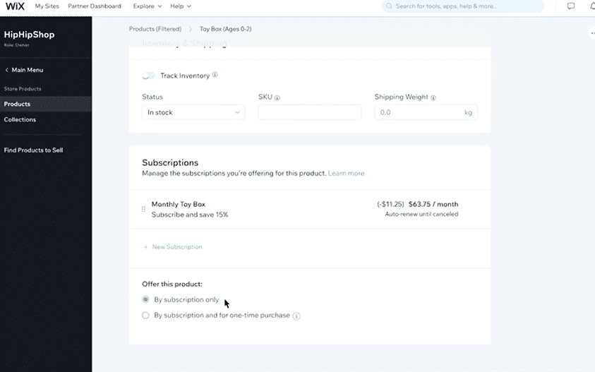 Wix 訂閱儀表板。