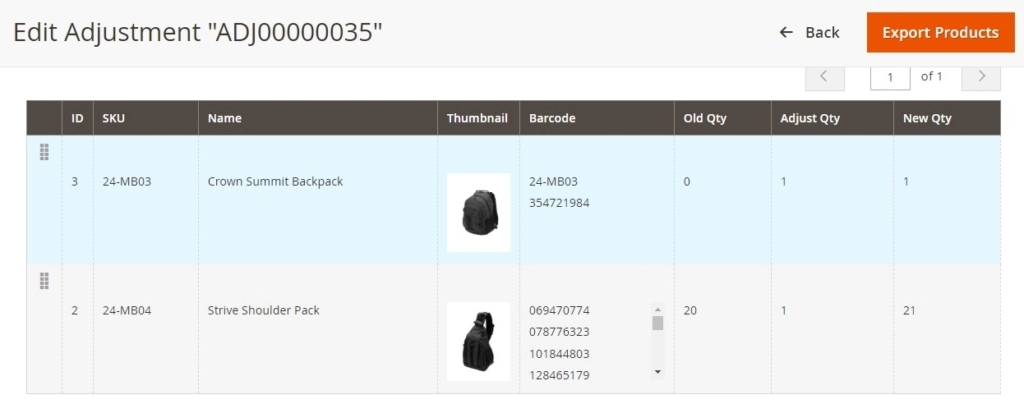 Magestore Magento2.3および2.4の在庫調整機能–在庫調整の詳細を表示
