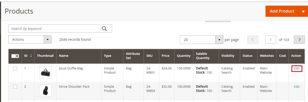 製品カタログを使用してMagentoMSIの在庫を調整–製品を編集