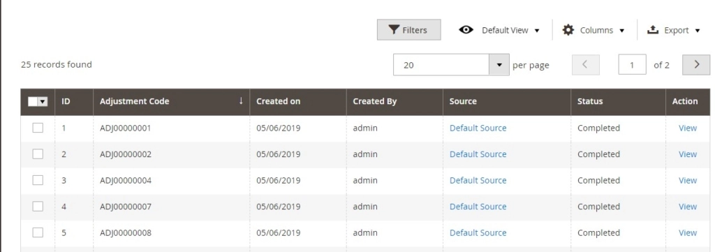 Magestore Magento2.3および2.4の在庫調整機能–在庫調整履歴を表示