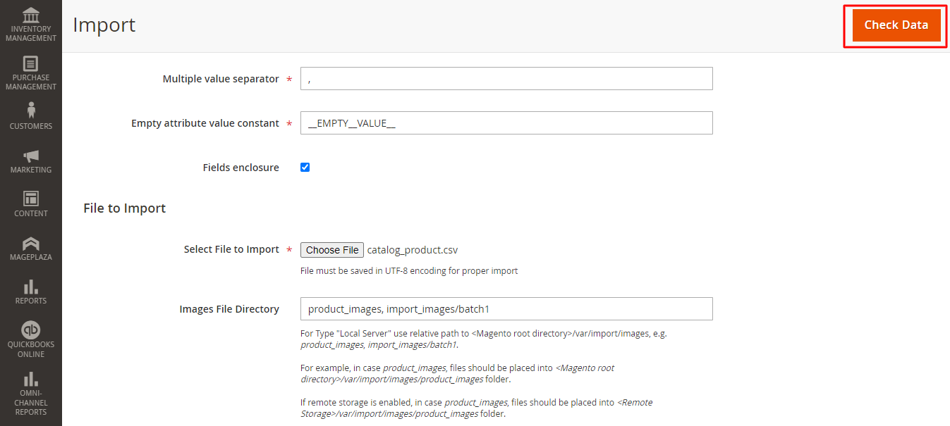 انقر فوق زر التحقق من البيانات لإكمال العملية - كيفية استيراد المنتجات في magento 2