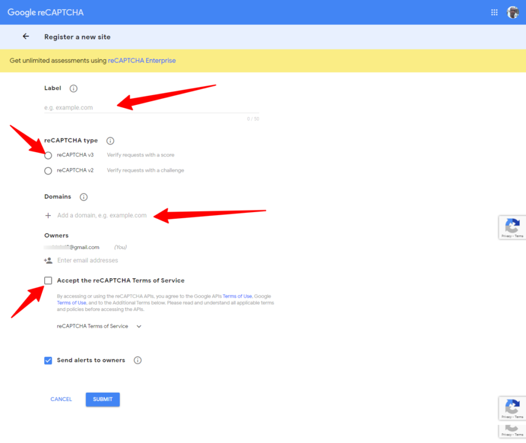 Strona konfiguracji Google reCAPTCHA v3