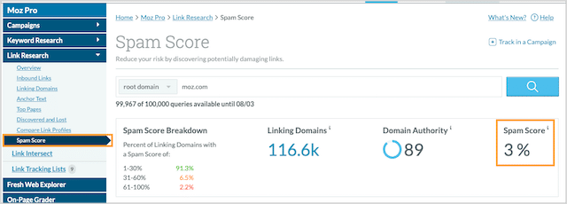 Scorul de spam Moz