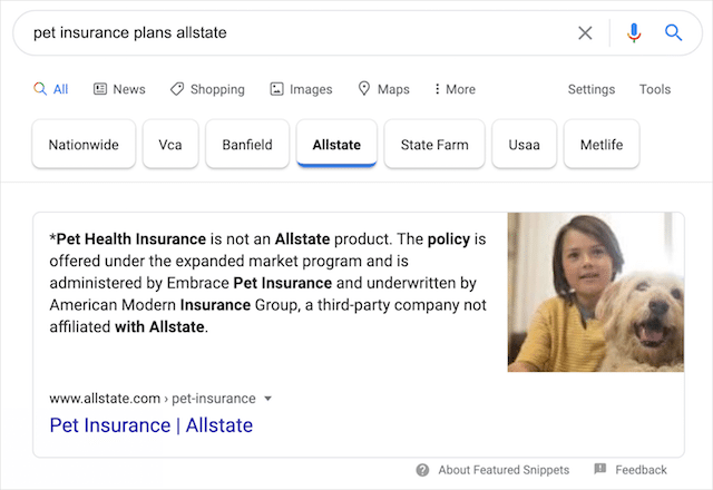 Carusel Featured Snippet Filtered