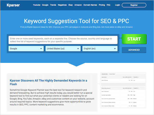 Kparser image SEO инструмент исследования ключевых слов