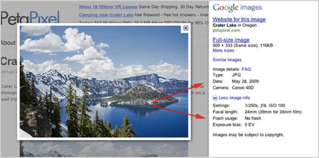 EXIF-данные Google Картинки