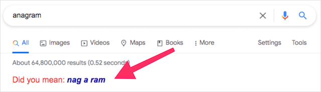 Anagramma del trucco di ricerca di Google