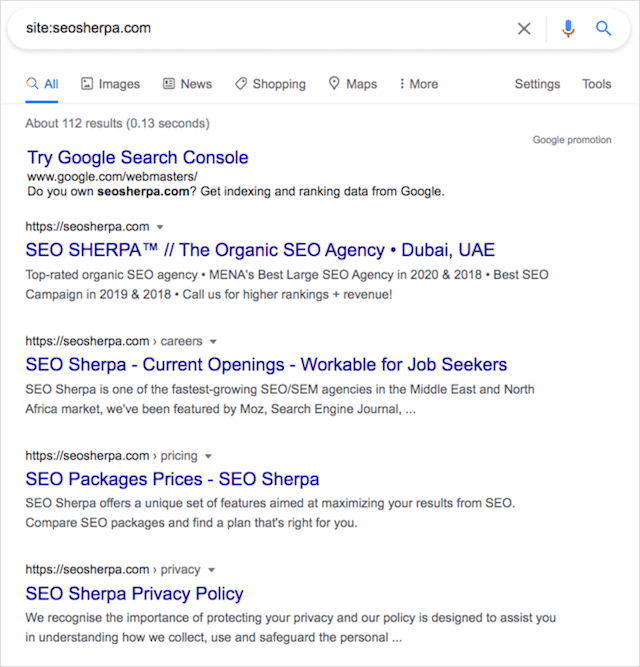 Operatore di ricerca sito SEO Sherpa