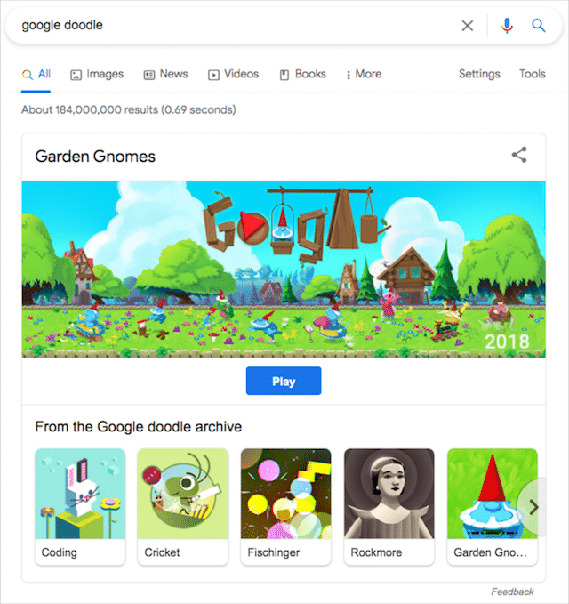Trucco di ricerca di Google Doodle di Google