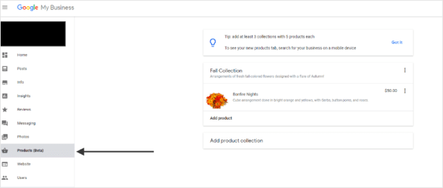 Добавить продукты в Google Мой бизнес