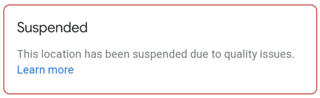 Уведомление о приостановке работы Google Мой бизнес