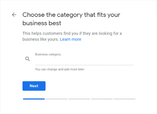 Выбор категории Google My Business